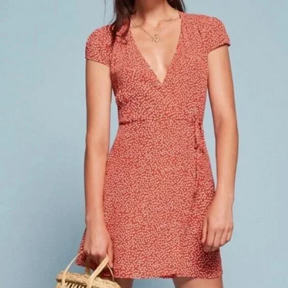 Reformation Orange Oyster Mini Wrap Floral Dress Size Small